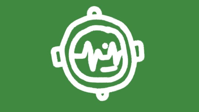 Smart watch heart rate hand-drawn cartoon graphic with chalk outline fitness tracker icon isolated on green screen background for health telemetry and digital healthcare line art element concept.