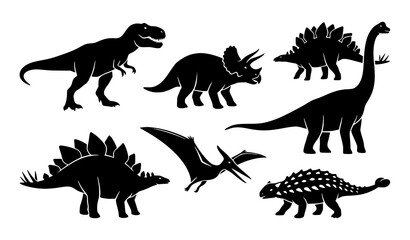 Prehistoric Dinosaur Silhouette Set Vector Illustration for Education © MdRabbi