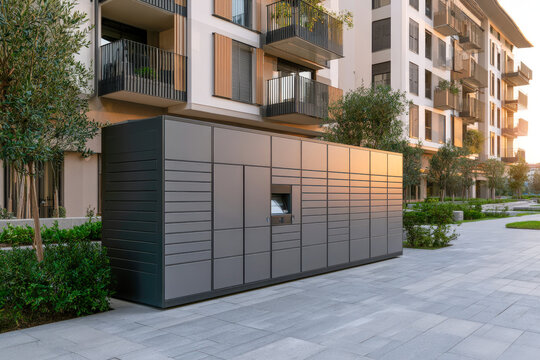 Modern residential parcel lockers for secure apartment delivery logistics