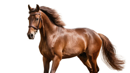 Isolated beautiful and powerful brown horse with flowing mane and tail in dynamic pose © Ciara
