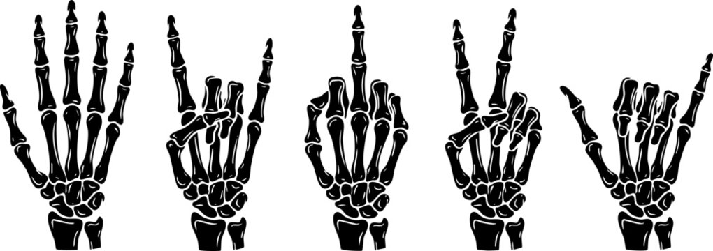 Set of skeleton hands making different gestures