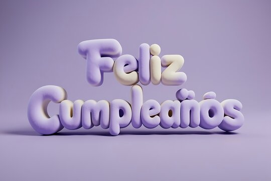 3d rendered feliz cumpleanos text in purple for birthday celebration