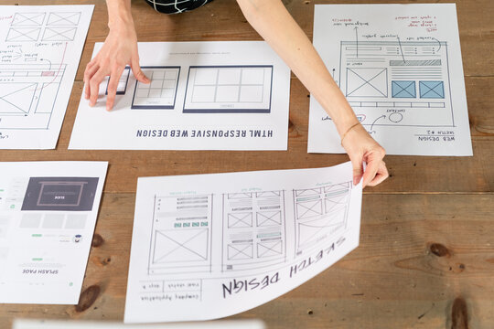 Web design planning on table.
