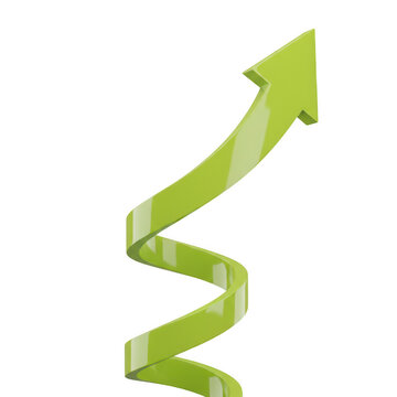 Green upward arrow with zigzag path vector illustration