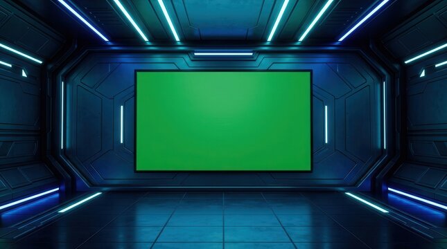 High tech virtual background studio with chroma key tv screen