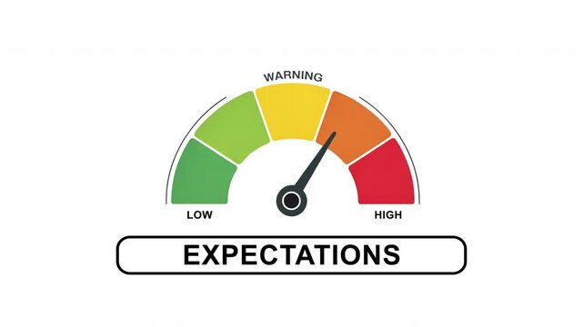 Expectations Level Gauge Animation from Low to High Indicator on Personal Development and Mindset Background Motion Graphics