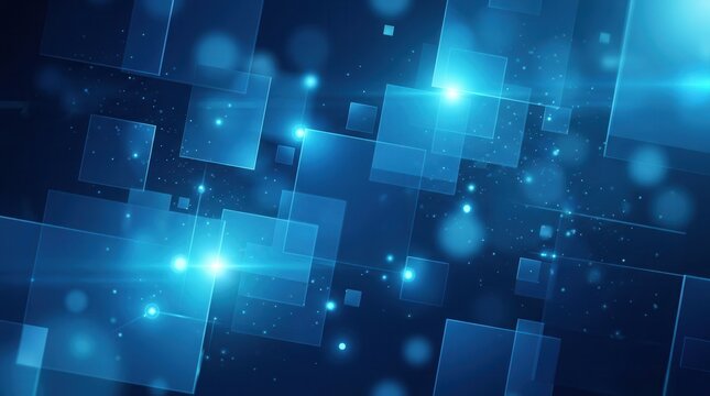 Corporate blue background with abstract light and geometric patterns.