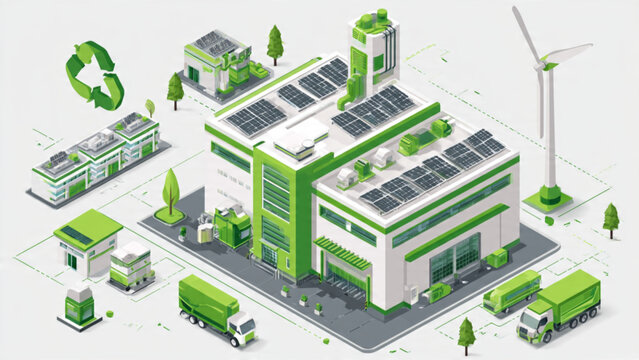 eco friendly modern green energy smart city with solar panels wind turbines and electric vehicles for sustainable urban development