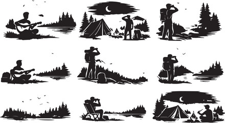 Obraz premium Vintage Military Camp Scene with Soldiers and Tents in Snowy Forest Illustration