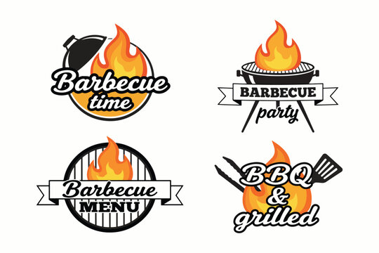 Barbecue, BBQ, grill, fire icons, logo set, vector graphics