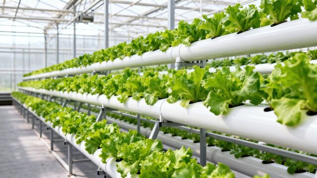 Hydroponic lettuce growing in greenhouse