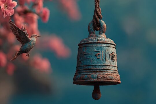 Traditional Peace Bell as a cultural icon for International Day of Peace, harmonious background