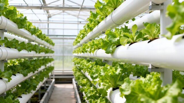 Vertical hydroponic lettuce farm in greenhouse