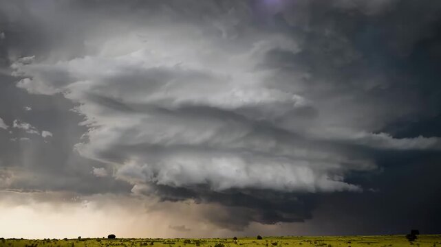 A time-lapse of a massive supercell storm forming in the sky.
