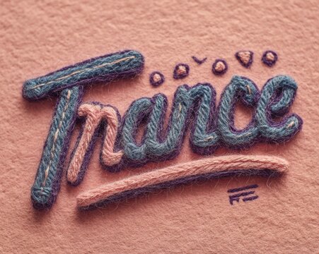 "Trance" in lilac lettering over pale pink, rhythmic mood