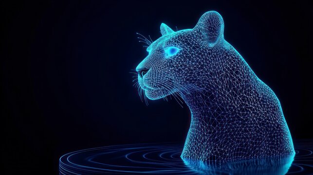 Wireframe Cougar in Water