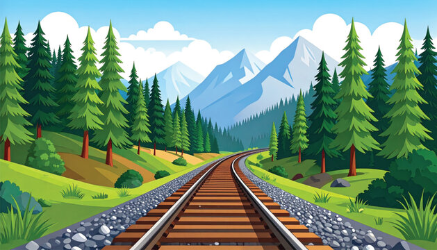 Railway tracks in the countryside scene.