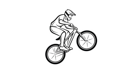 Fototapeta premium Man riding a bicycle fast downhill.