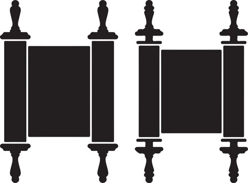 Torah scroll silhouette icon set. Ancient parchment scroll vector illustration. Jewish religious manuscript blank template. Bar Mitzvah and Bat Mitzvah invitation design element. Flat vector scroll 
