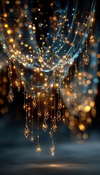 Transparent background with glowing Christmas string lights, festive and magical illumination
