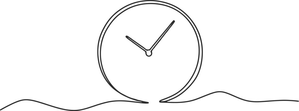 Minimalist continuous line drawing of a clock face showing passing time