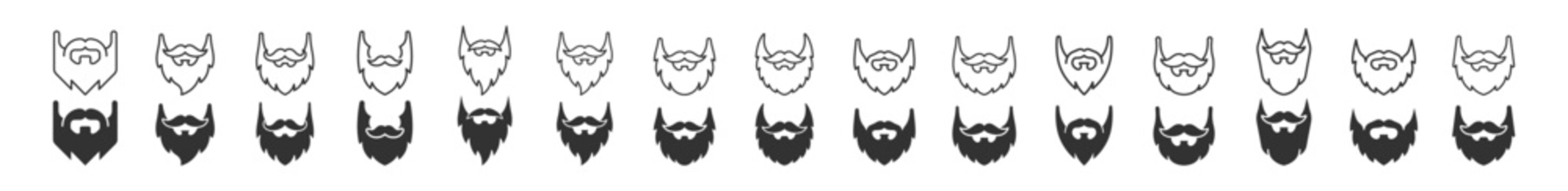 set of beard and mustache icons collection illustration on transparent background