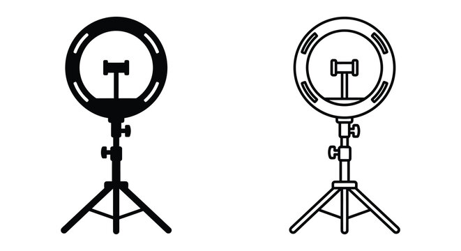 Ring Light With Tripod Stand Black Silhouette On White Background