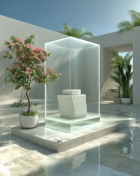 Transparent frame podium, minimalistic and modern presentation
