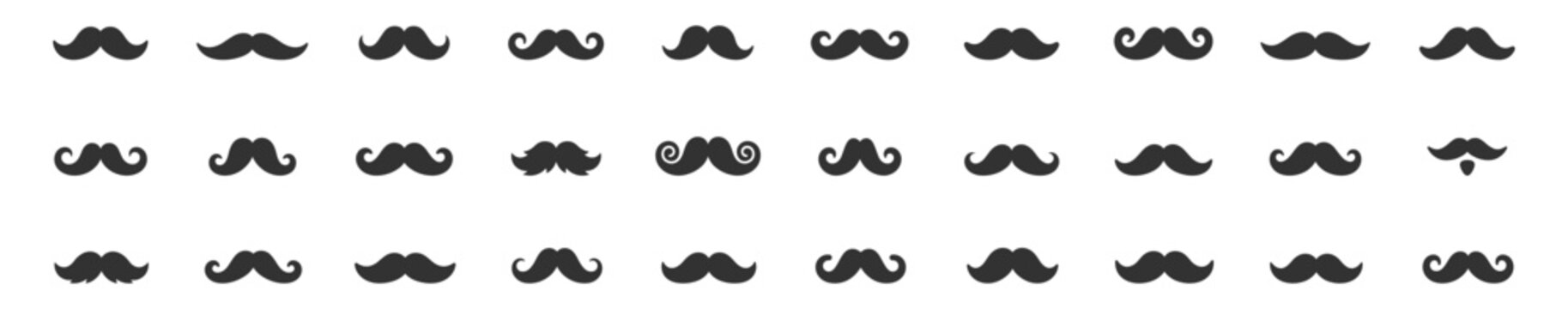 set of black mustache icons vector collection on transparent background