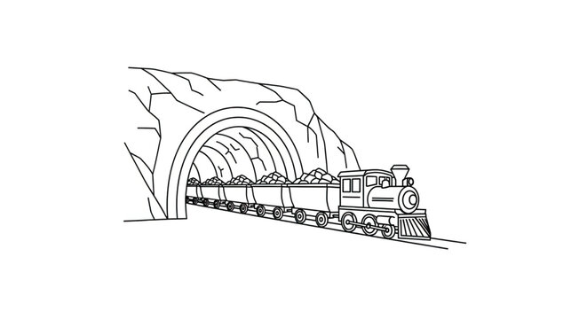 Vintage steam locomotive exiting tunnel.