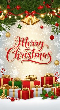 Festive christmas scene with gifts bells and holiday decorations