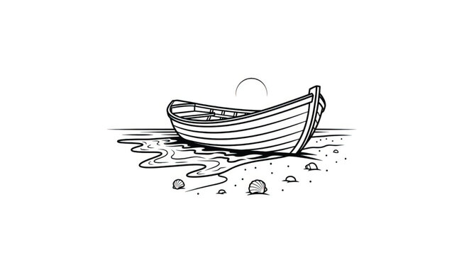 Small wooden boat on the shore.