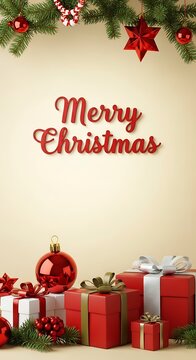 Festive christmas scene with gifts and decorations holiday greeting card design