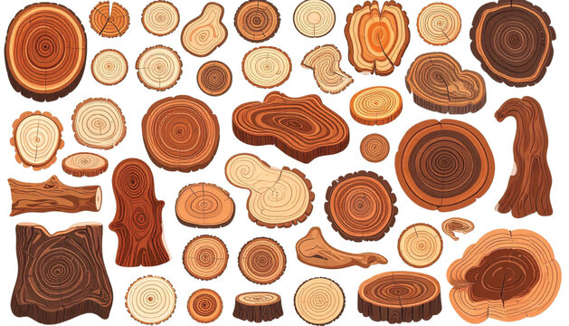 Variety of tree trunk cross sections.