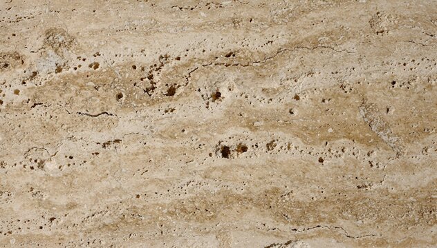 Warm beige travertine stone texture with highly porous and organic natural surface, authentic Mediterranean limestone background for rustic architecture and earthy interior design projects.