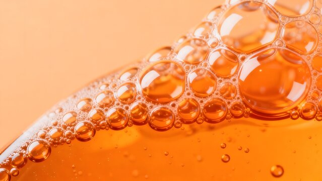 Closeup of orange liquid bubbles