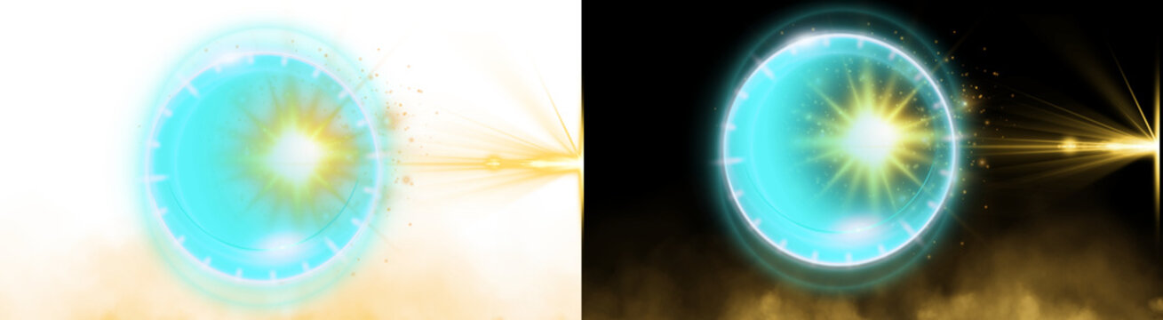 PNG image of Vibrant blue light flare effect, glowing lens flare, abstract energy burst, digital light source element, graphic overlay design asset isolated on Transparent Background