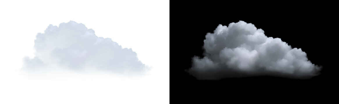 A natural-looking white cumulus cloud with realistic volume and soft edges. Transparent cloud background element with an alpha mask for compositing and creative design projects. Illustration in PNG fo