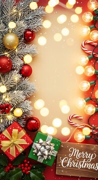 Festive christmas decorations ornaments gifts and lights for holiday season