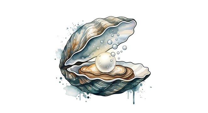 Open oyster shell displaying a large luminous pearl underwater