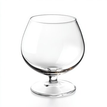 Empty large round brandy snifter glass on white background distant view