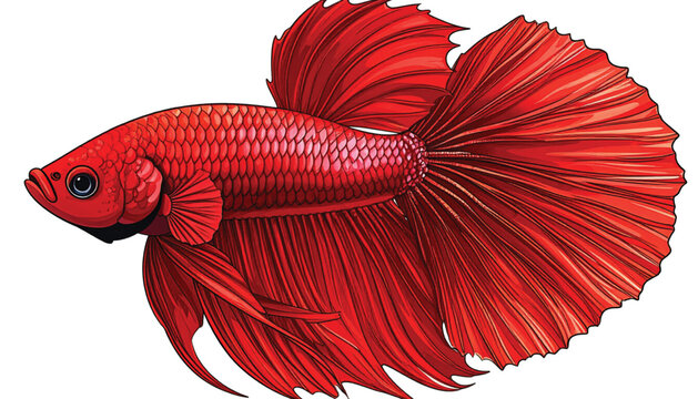 Vibrant Red Betta Fish Swimming Alone.