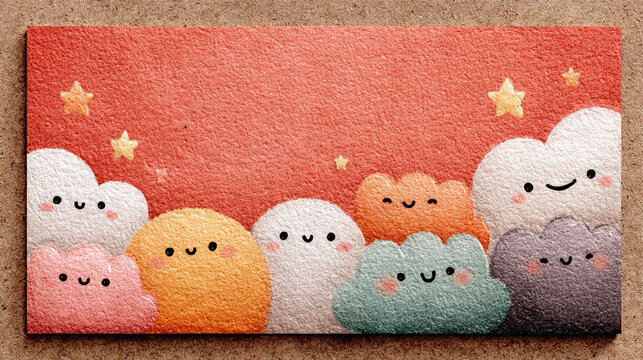 Cute daily emotion chart for students, blank expression faces and pastel emojis. Clouds, stars, and whiteboard texture background. Professional mockup for teachers, therapists, and kids school project
