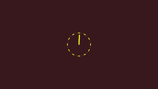 Animated yellow analog clock icon with spinning fast hands and dotted circular outline frame border for time management countdown scheduling interface graphic overlay elements on dark background.