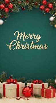 Merry christmas wishes with festive decorations and gifts