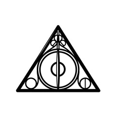 Naklejka premium Iconic Deathly Hallows Symbol Black Outline Graphic Illustration.