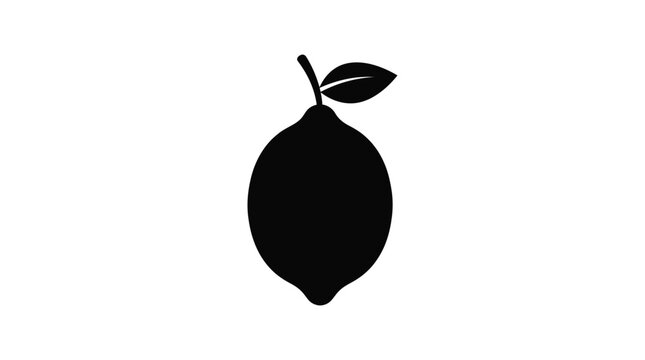 Lemon with leaf a black silhouette against a white background