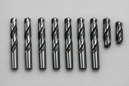 A collection of drill bits arranged neatly side by side
