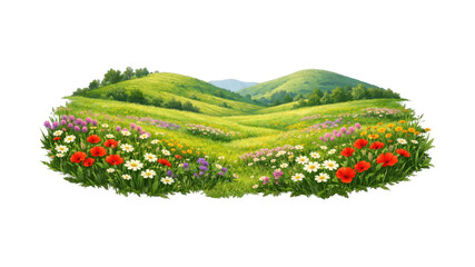 Naklejka premium Vibrant floral meadow landscape illustration.