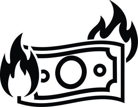 Burning dollar bill on fire for financial crisis or loss concept illustration